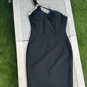 Elegant Black Dress with Pearl Detailing
